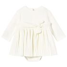 Baby Girls Ivory Bow Bodysuit Dress, 3, hi-res