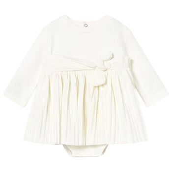 Baby Girls Ivory Bow Bodysuit Dress