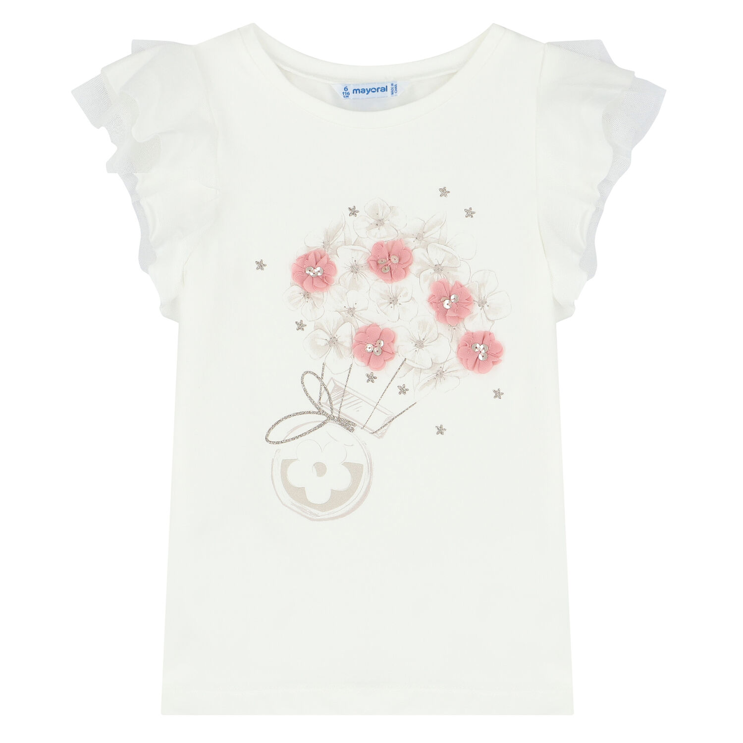 Girls Ivory Floral T-Shirt, 1, hi-res