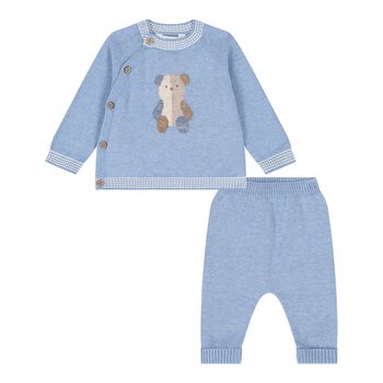 Baby Boys Blue Teddy Bear Knitted Trousers Set