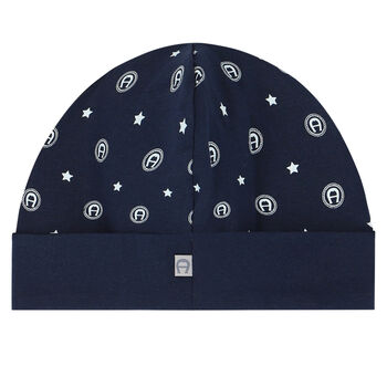 Baby Boys White & Navy Logo Hat