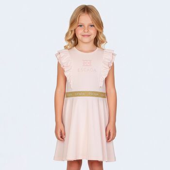 Girls Pink & Gold Logo Ruffled Dress