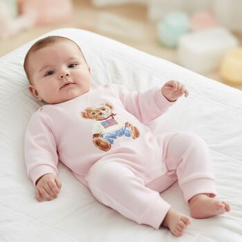 Baby Girls Pink Polo Bear Romper