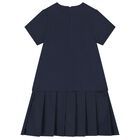 Girls Navy Blue Logo Pleated Dress, 2, hi-res