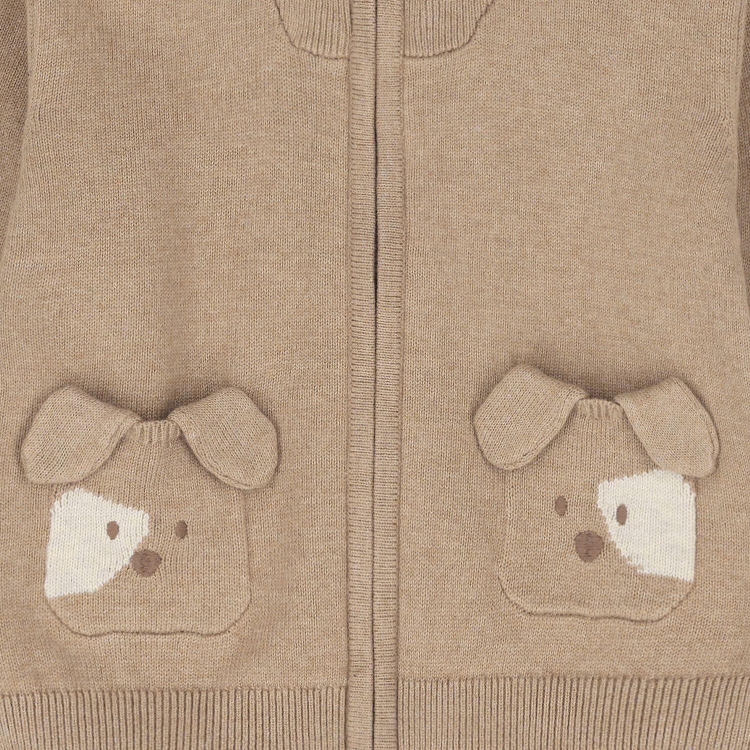 Younger Boys Beige Knitted Zip Up Top, 1, hi-res