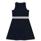 Girls Navy Blue Cotton Skater Dress, 1, hi-res