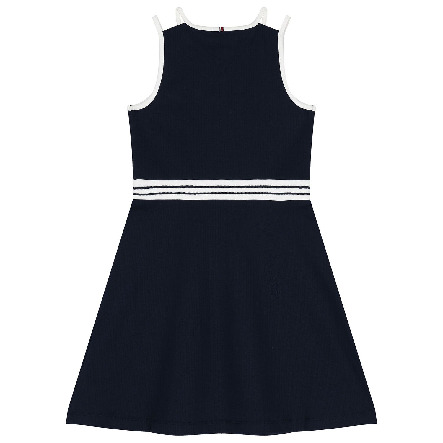Girls Navy Blue Cotton Skater Dress, 1, hi-res