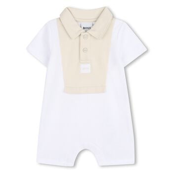Baby Boys White & Beige Romper
