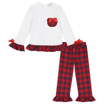 Girls White & Red Tartan Check Pyjamas