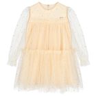 Girls Beige Stars Tulle Dress, 1, hi-res