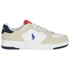 Boys White & Beige Logo Trainers, 1, hi-res