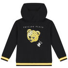 Boys Black Logo Hooded Top, 1, hi-res
