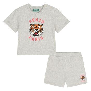 Younger Boys Grey Tiger Logo Shorts Set