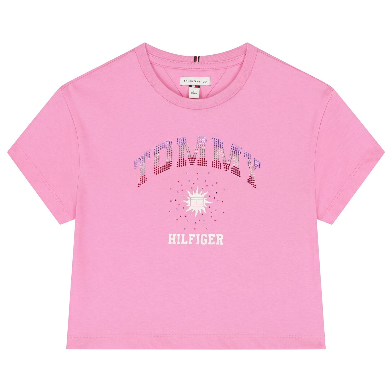 Girls Pink Rhinestone Logo T-Shirt , 2, hi-res