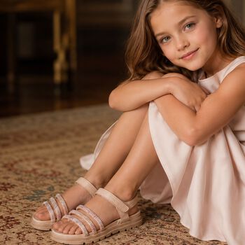 Girls Beige Logo Sandals 