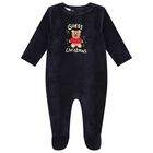 Baby Boys Navy Blue Festive Teddy Bear Babygrow, 2, hi-res