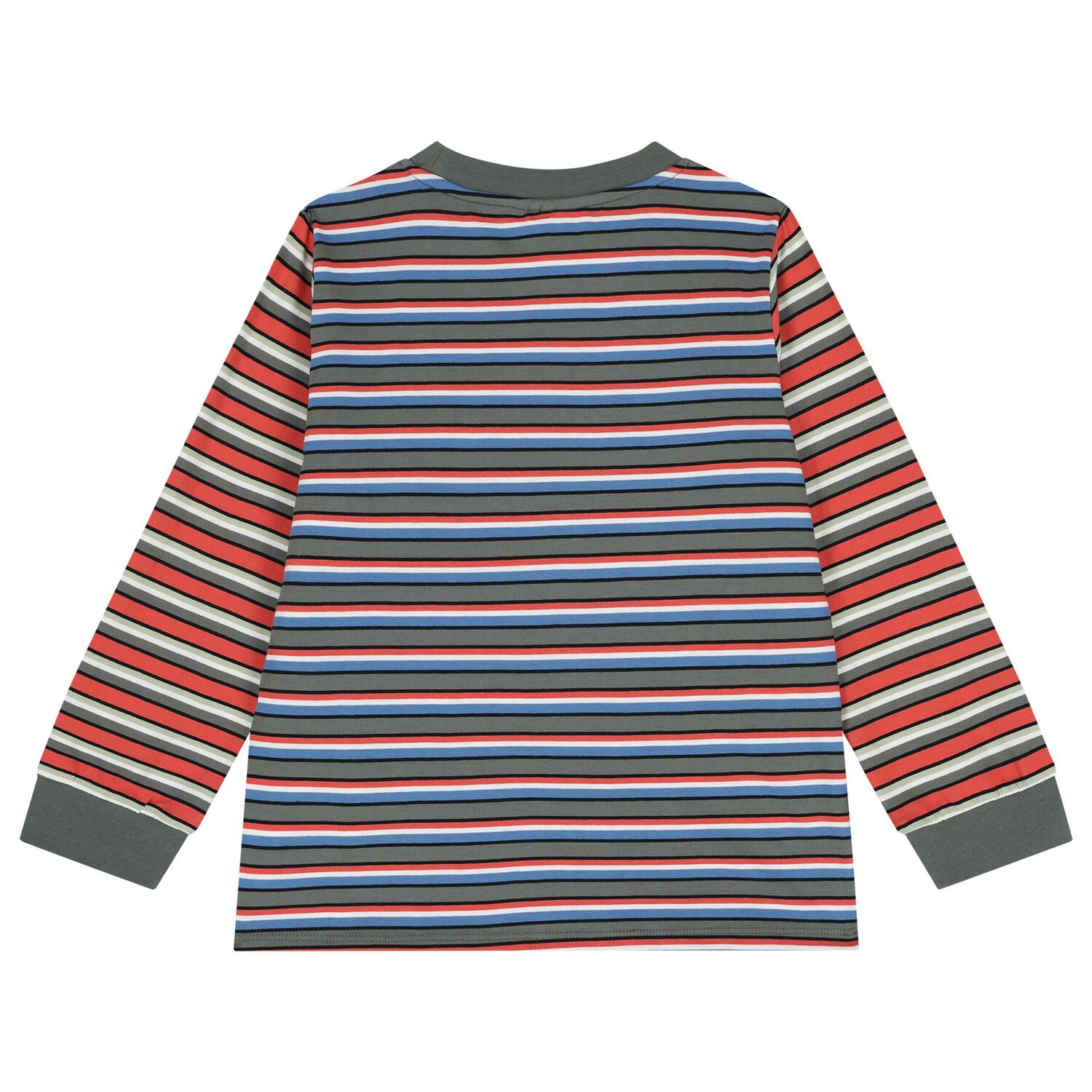 Boys Multi-Coloured Striped Logo Long Sleeve Top, 1, hi-res