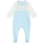 Baby Boys Blue & White Embroidered Babygrow, 1, hi-res