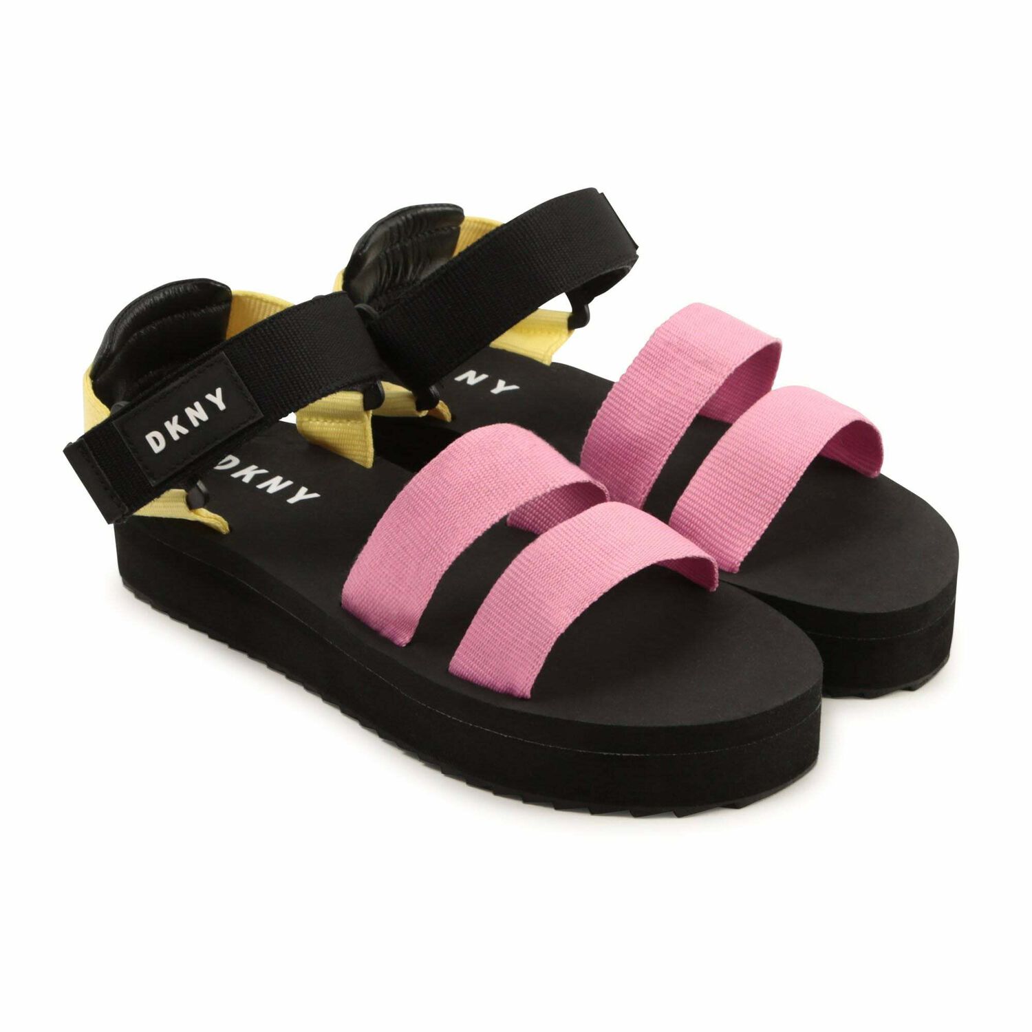 Girls Pink & Yellow Logo Sandals, 1, hi-res