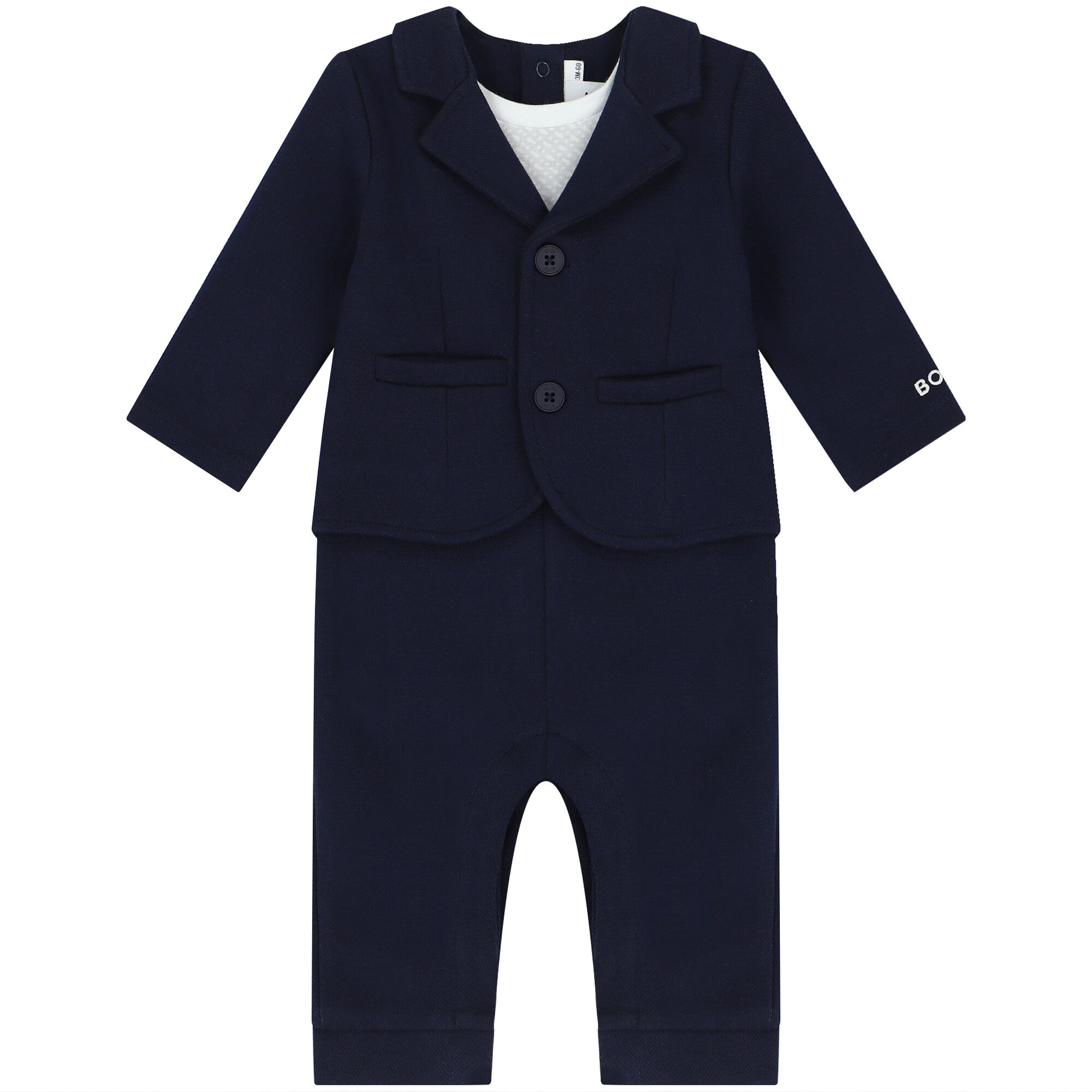 BOSS Baby Boys Navy Blue Logo Suit Romper Junior Couture UK
