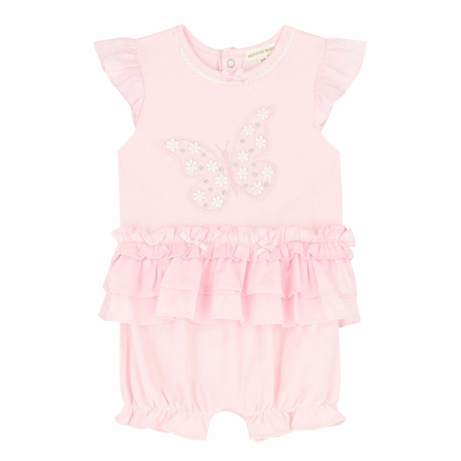 Baby Girls Pink Butterfly Romper, 1, hi-res
