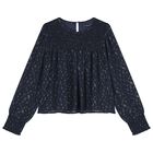 Girls Navy Blue Chiffon Blouse, 1, hi-res