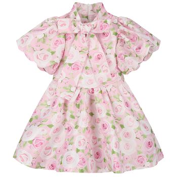 Girls Pink Rose Satin Dress