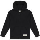 Black Logo Hooded Zip Up Top, 1, hi-res