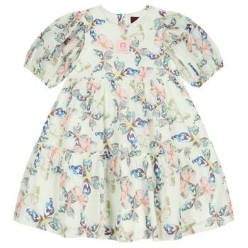 Girls Ivory Butterflies Logo Dress 