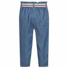 Girls Blue Cotton Trousers, 1, hi-res