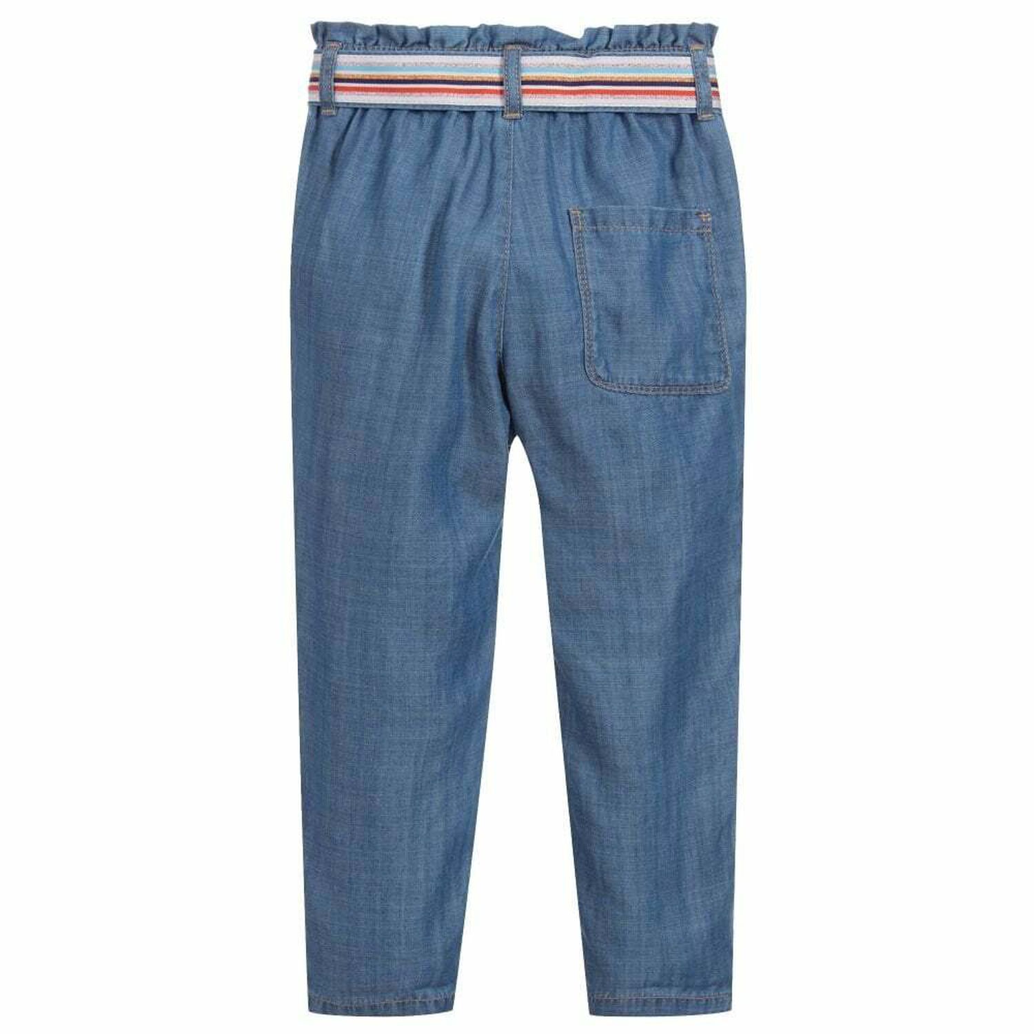 Girls Blue Cotton Trousers, 1, hi-res