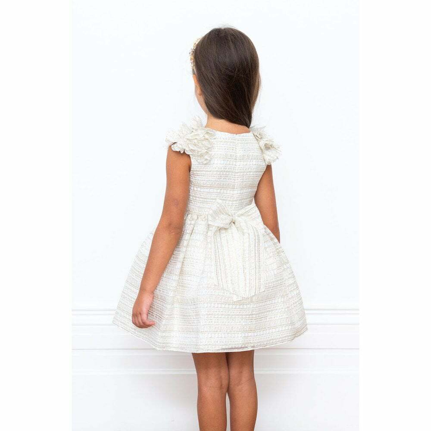 Girls Ivory & Gold Special Occasion Dress, 1, hi-res