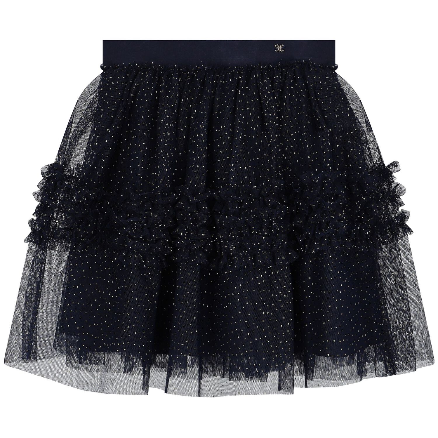 Girls Navy Blue & Gold Tulle Skirt, 1, hi-res