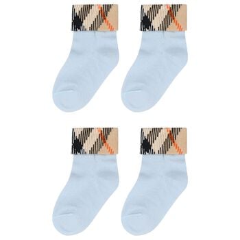 Baby Boys Blue & Beige Check Socks ( 2-Pack )