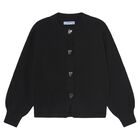 Girls Black Knitted Cardigan, 1, hi-res