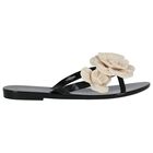 Girls Black & Beige Logo Flower Flip Flops, 2, hi-res
