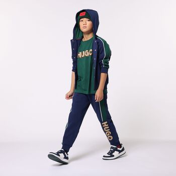Boys Navy Blue Logo Hooded Top