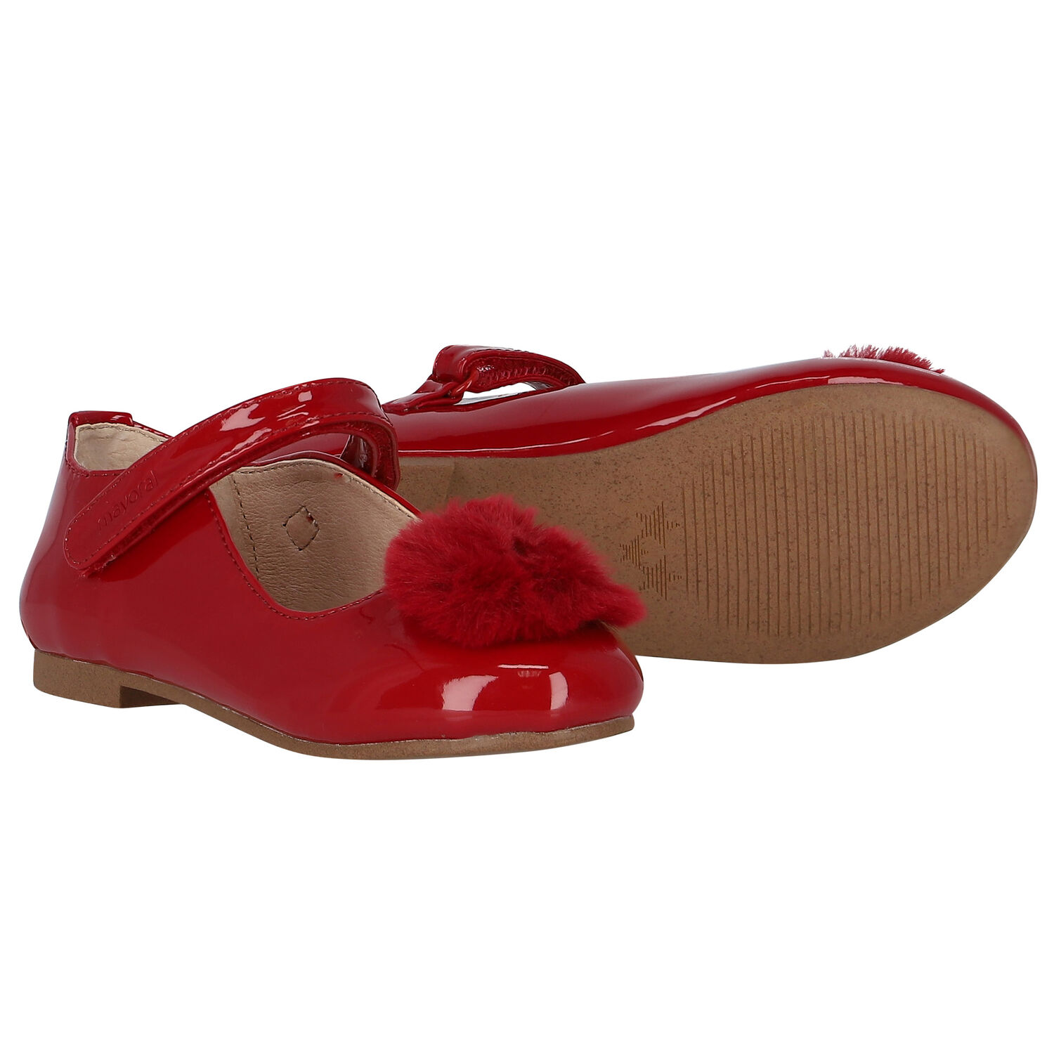 Girls Red Fur Patent Leather  Shoes, 1, hi-res image number null