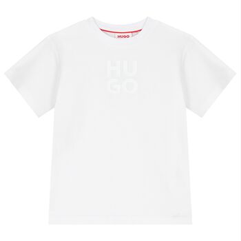 Boys White Cotton Logo T-Shirt