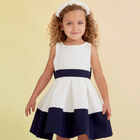 Girls White & Navy Crepe Dress, 1, hi-res