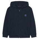 Boys Navy Blue Hooded Zip Up Top, 1, hi-res