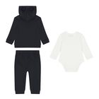 Baby Boys Navy Blue & White Logo Tracksuit Set, 1, hi-res