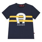 Younger Boys Navy Blue Logo T-Shirt, 2, hi-res