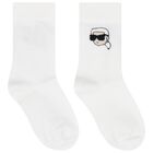 White Karl Ikonik Logo Socks (2 Pack), 1, hi-res