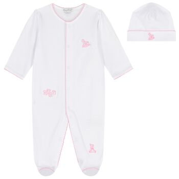 Baby Girls White & Pink Vintage Toy Treasures Babygrow Set