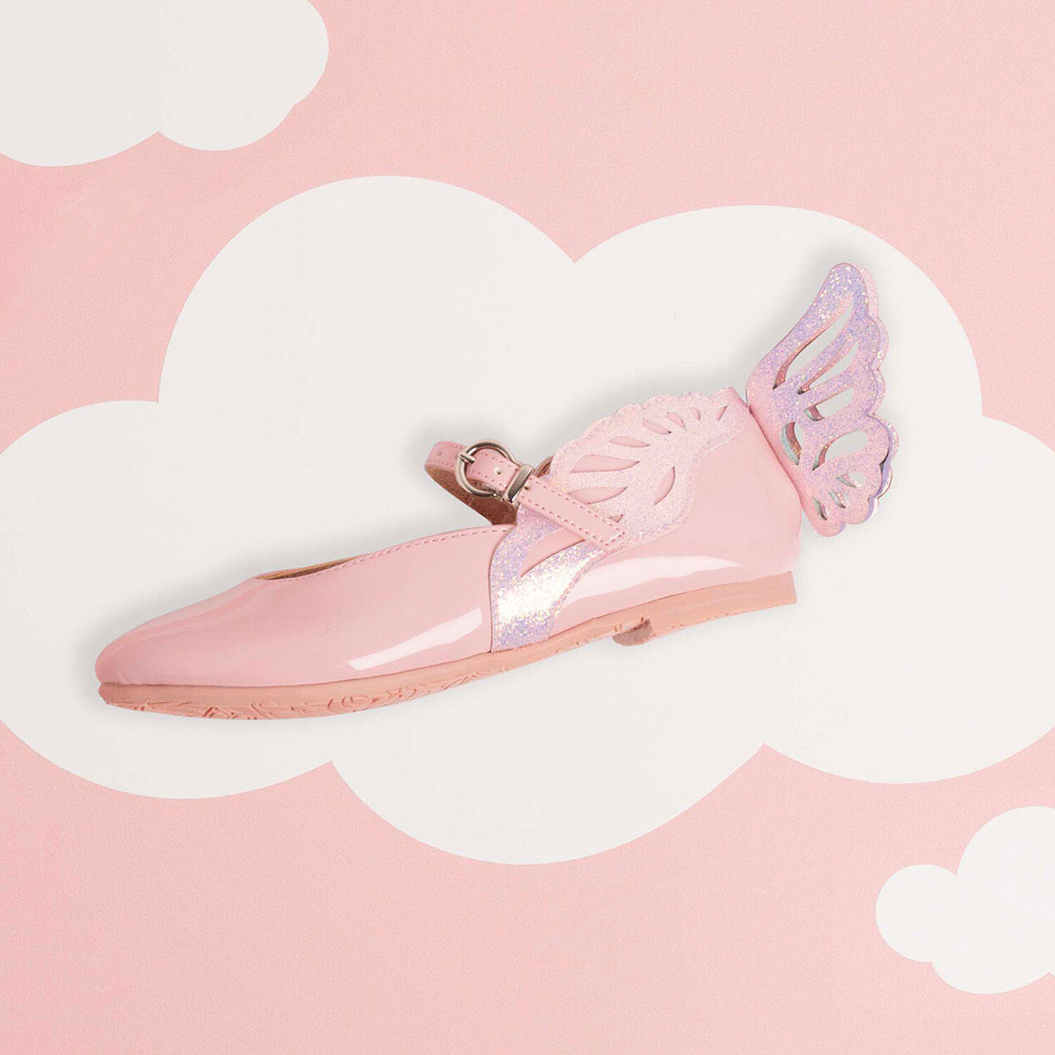 Girls Pink Butterfly Leather Shoes, 1, hi-res