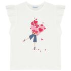 Girls White Ruffled T-Shirt, 1, hi-res