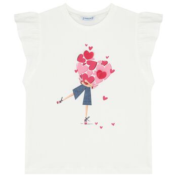 Girls White Ruffled T-Shirt