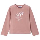 Girls Pink Flower Long Sleeve Top, 2, hi-res