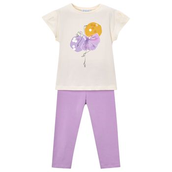 Girls Ivory & Lilac Leggings Set
